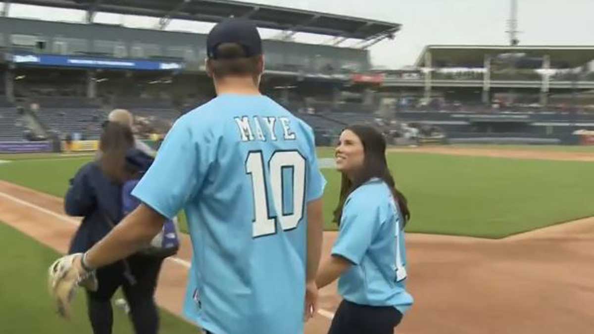 Drake Maye, teammates take the field for inaugural MayeDay Family Foundation Celebrity Softball Classic