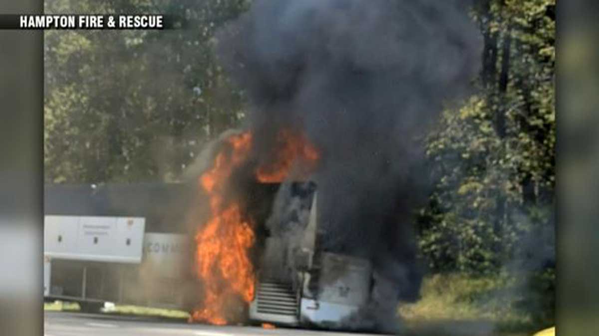 Bus goes up in flames on I-95 in NH