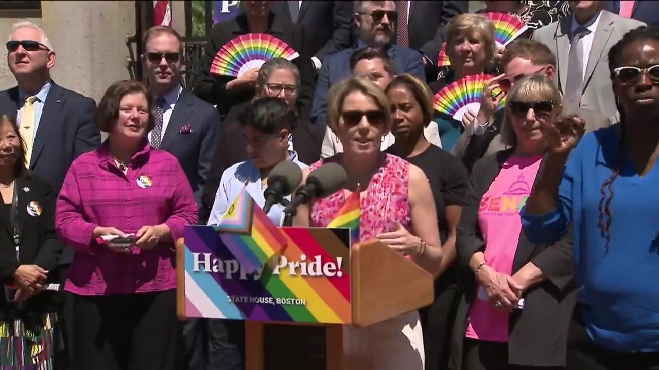 Mass. lawmakers celebrate Pride Month with flag raising at State House