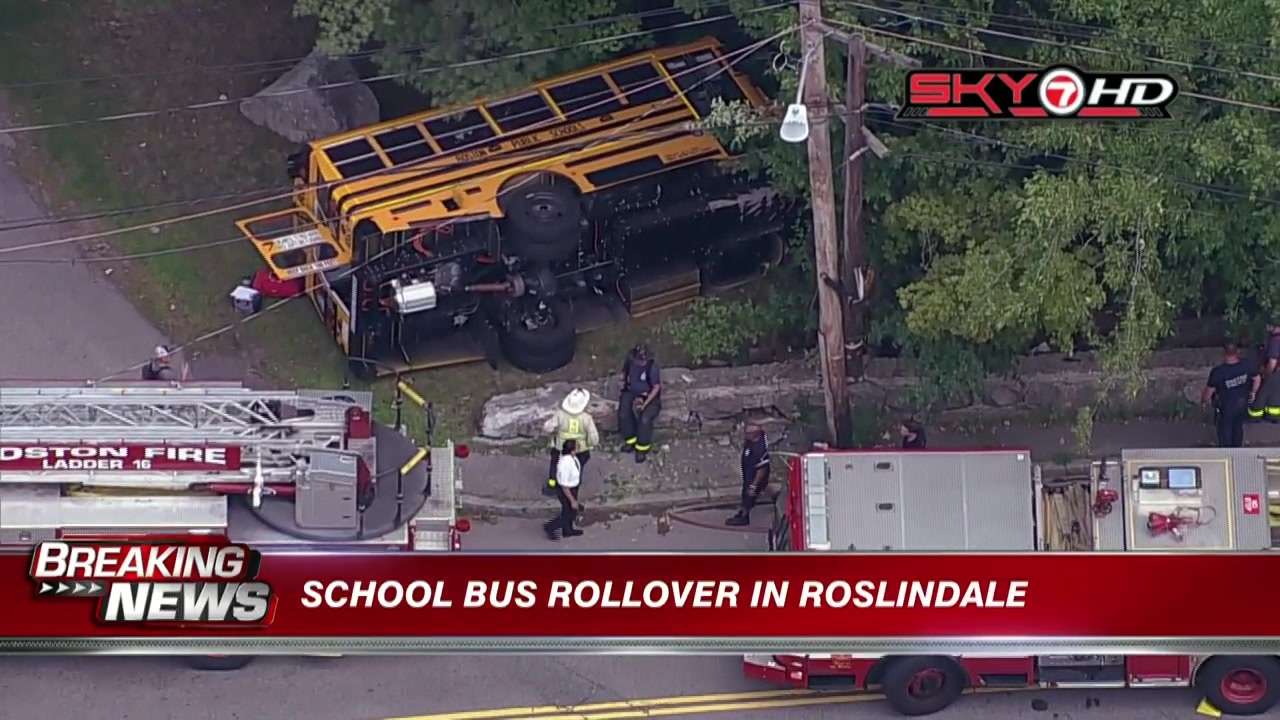 School bus rolls over in Mattapan