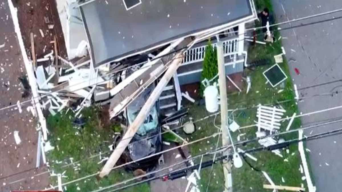 4 hospitalized after driver crashes into utility pole, porch in Brockton