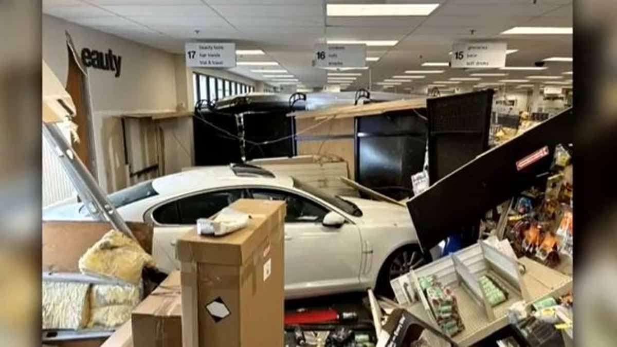 Driver, passenger escape injury after car crashes into CVS in Acton