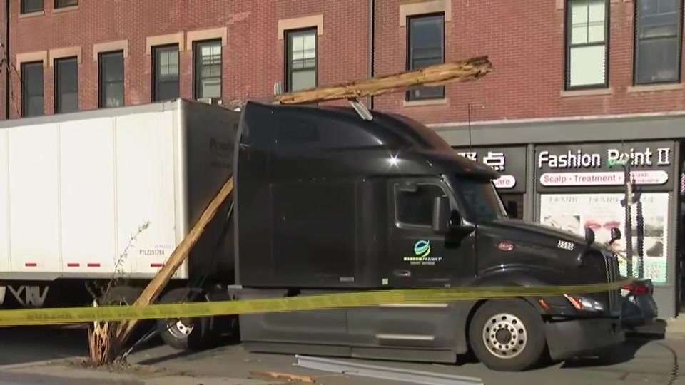 Truck knocks down utility pole in Allston